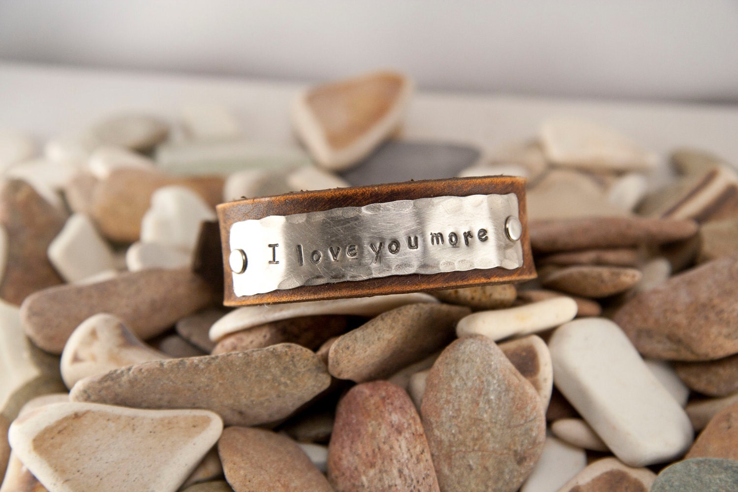 I LOVE YOU MORE, 3/4 inch leather bracelet, customizable, with a buckle