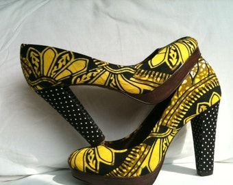 African Fabric Court Shoe Faluta
