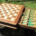 Designer Chess and Checker Board Box with Playing Pieces