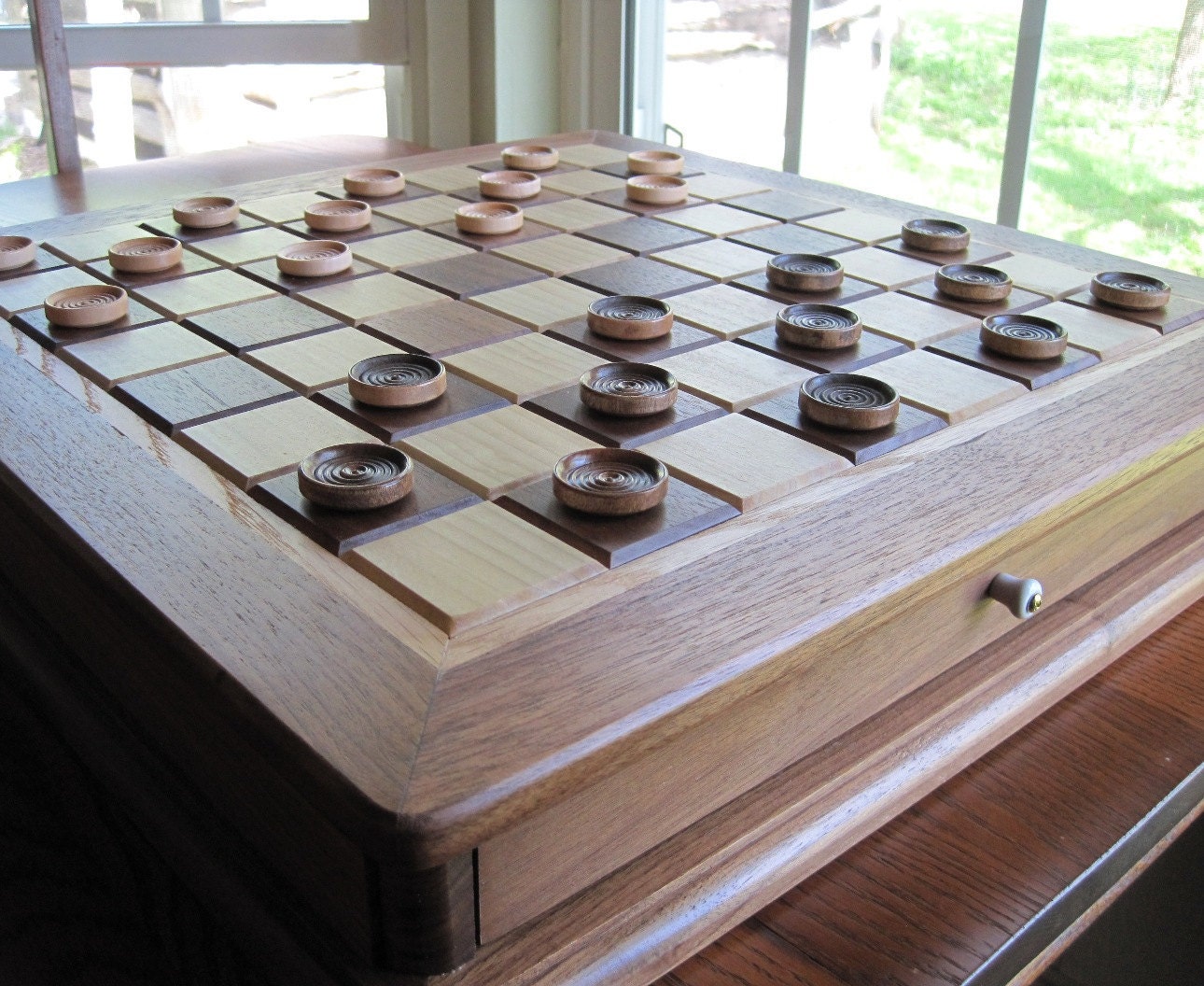 Designer Chess and Checker Board Box with Playing Pieces