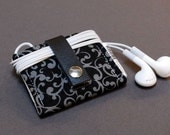 iPod Nano Case 6th Generation / iPod Nano Case with Leather Strap / iPod Shuffle Case - Swirl Black Gray