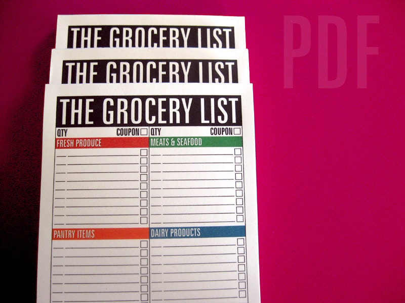 The Grocery List printable PDF file (digital delivery)