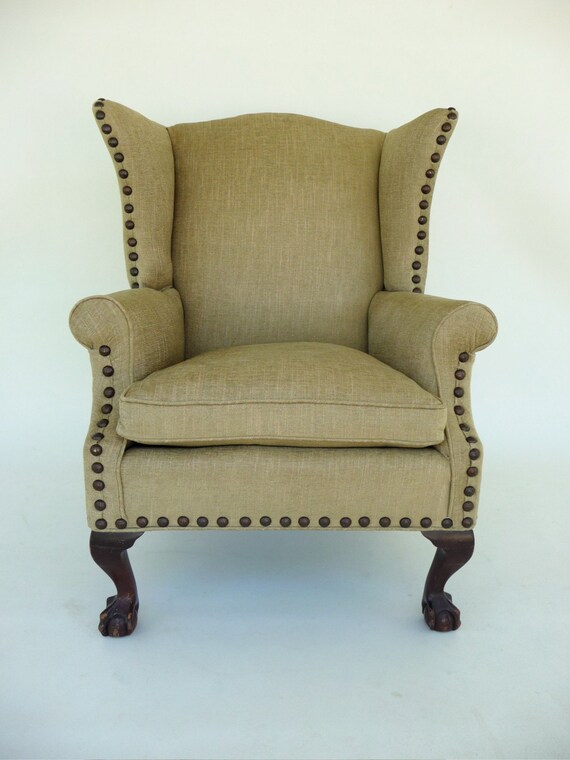 antique wing chairs on Antique Wing Chair With New Upholstery By Fabulouspieces On Etsy