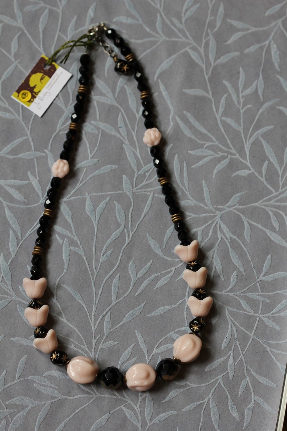 Vintage Pink Rose Buds & petals w/ vintage Black and Gold