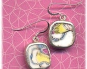 Old Pottery Shards Sterling silver Earrings with Yellow Blue and Pink Color