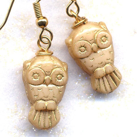 Little Owls in Gold and Caramel Earrings - Annaart72