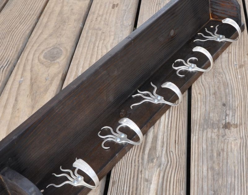 5 Fork Hook Coat Rack with Shelf Stained Brown Black