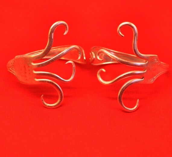 2 Silver Best Forking Friends Fork Cuff Bracelets