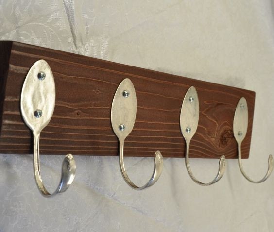 4 Vintage Spoons FUN Brown Painted Coat Rack