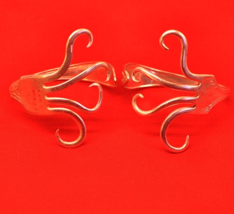 2 Silver Best Forking Friends Fork Cuff Bracelets