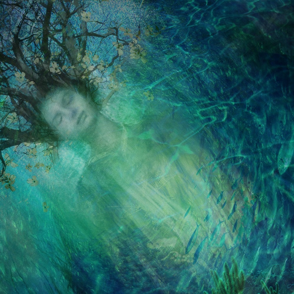 GREEN WITCH Fine Art Print - Aqua Ocean Goddess - Bluegreen Sea Water - Mermaid Fantasy, Pagan Water Element