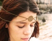Chain Headpiece Headband Hair Piece Bohemian Hipster Boho Hippie Bronze Floral Circle Centerpiece Drape Bridal Statement Jewelry
