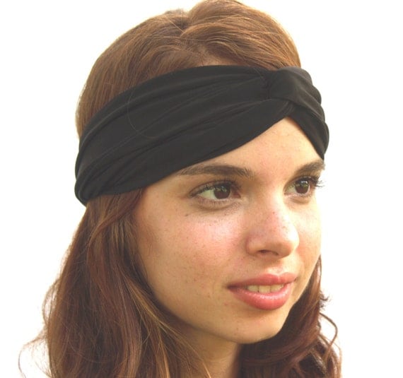 Turban Headband Headwrap in Black Yoga Workout Twisted Band Headpiece