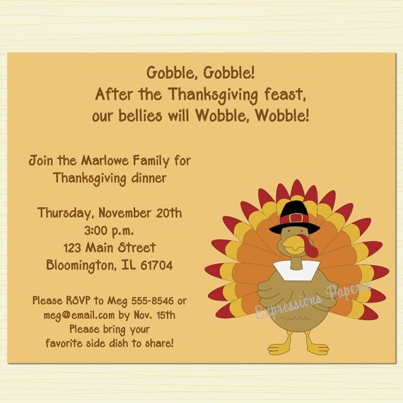 Gobble Gobble Turkey Thanksgiving Dinner Invitation Il_570xn