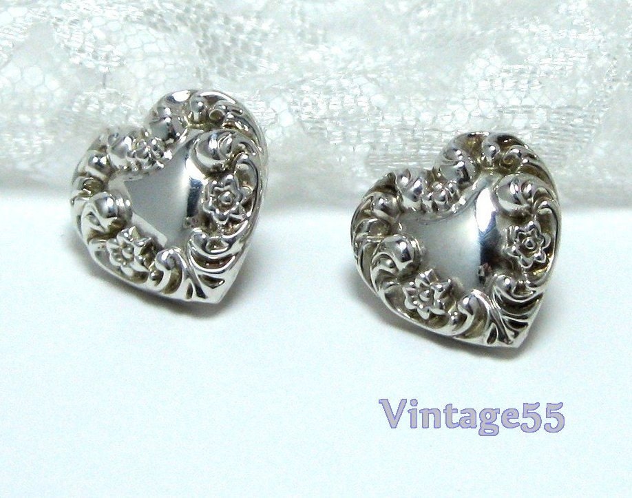 Vintage Earrings Hearts scrolled Floral  Avon pierced post