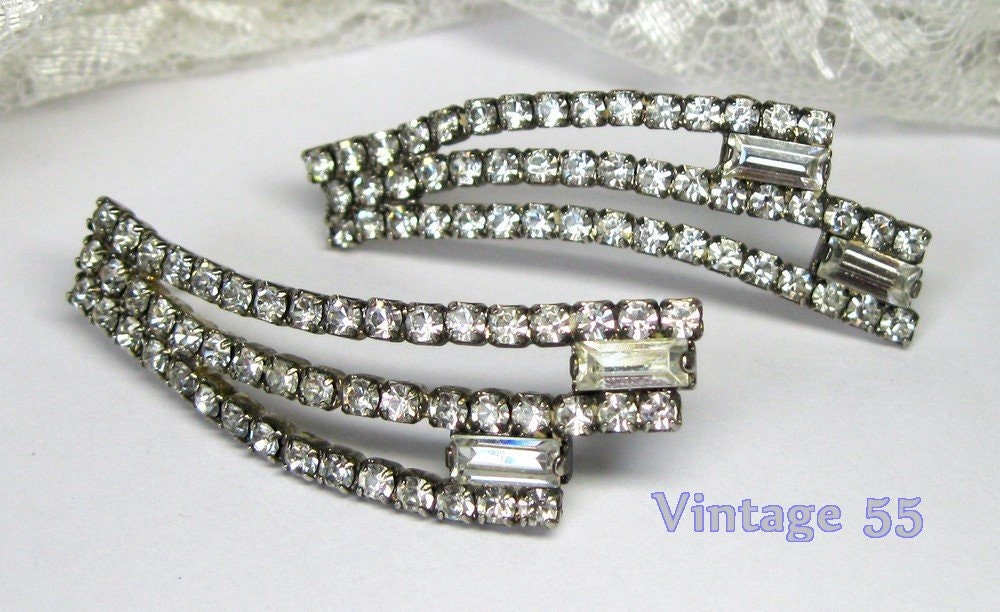 Vintage Earrings Rhinestone Art Deco pierced post