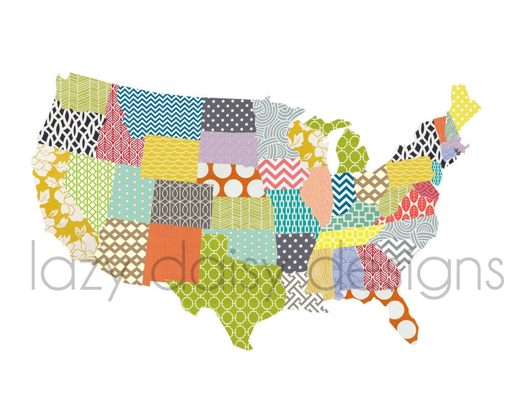 Colorful US Map Print
