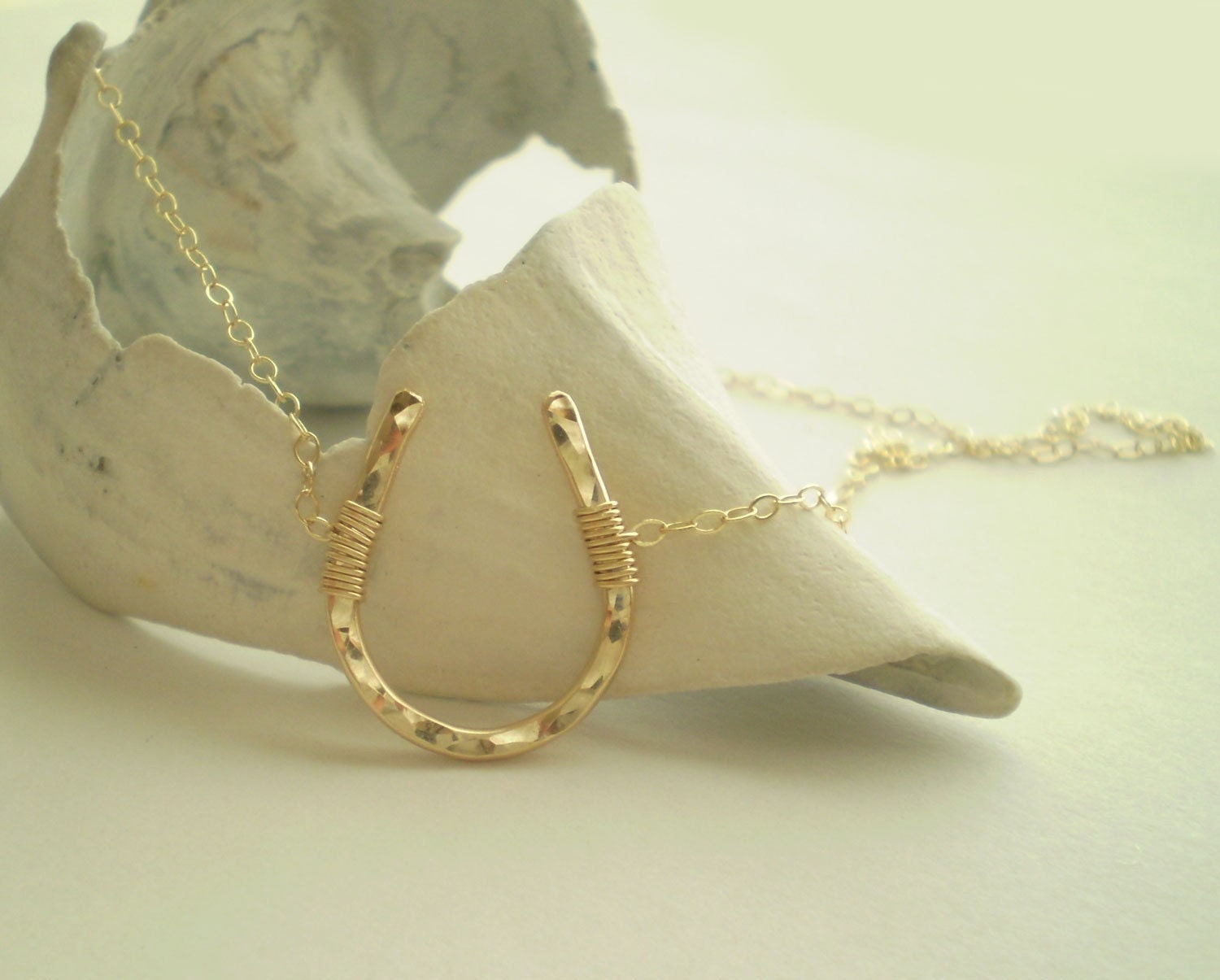 Luck Necklace - Simple Hammered Gold Filled Horseshoe on Delicate Gold Filled Chain