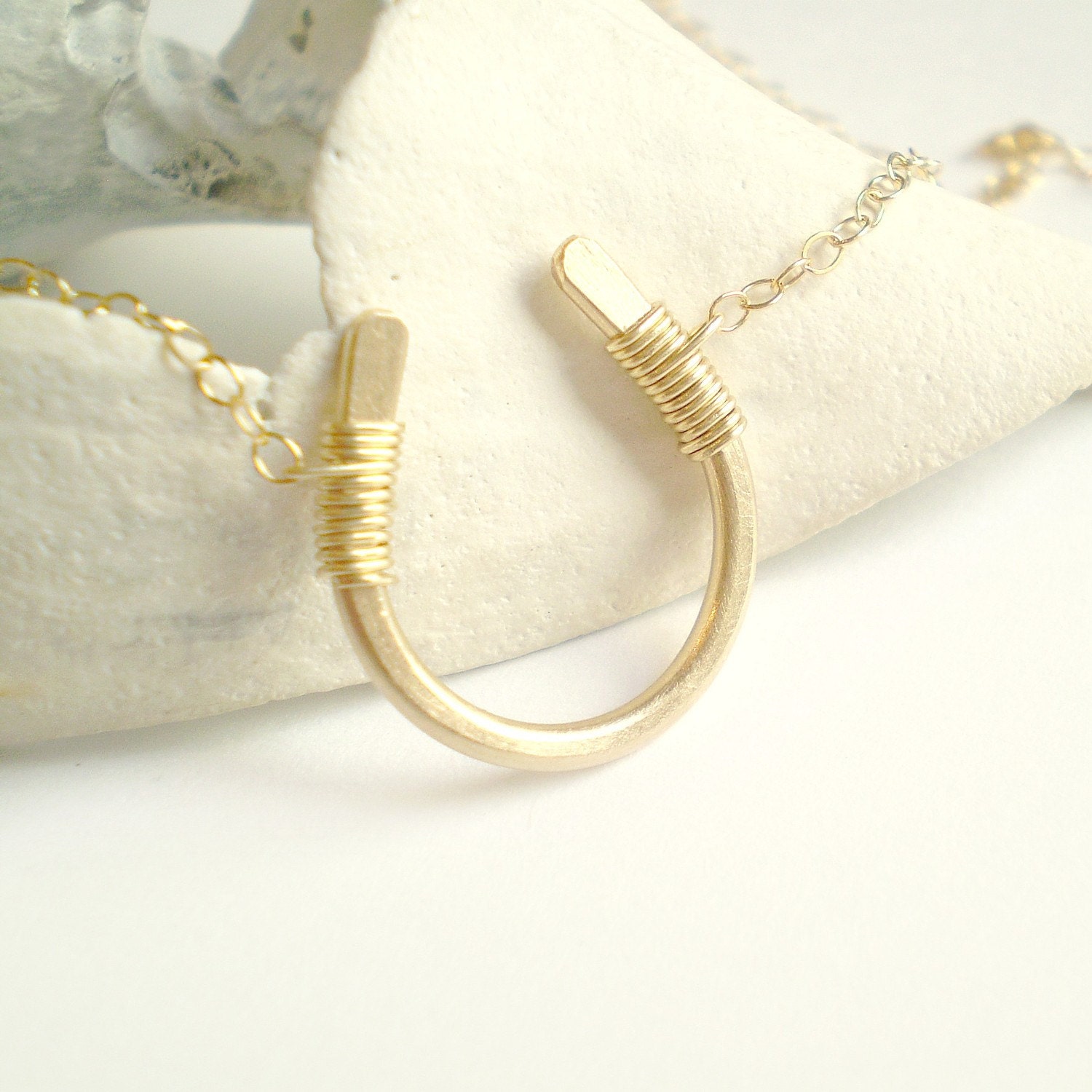 Luck Necklace - Simple Matte Finished Hand Formed Brushed Gold Filled Horseshoe on Delicate Gold Filled Chain