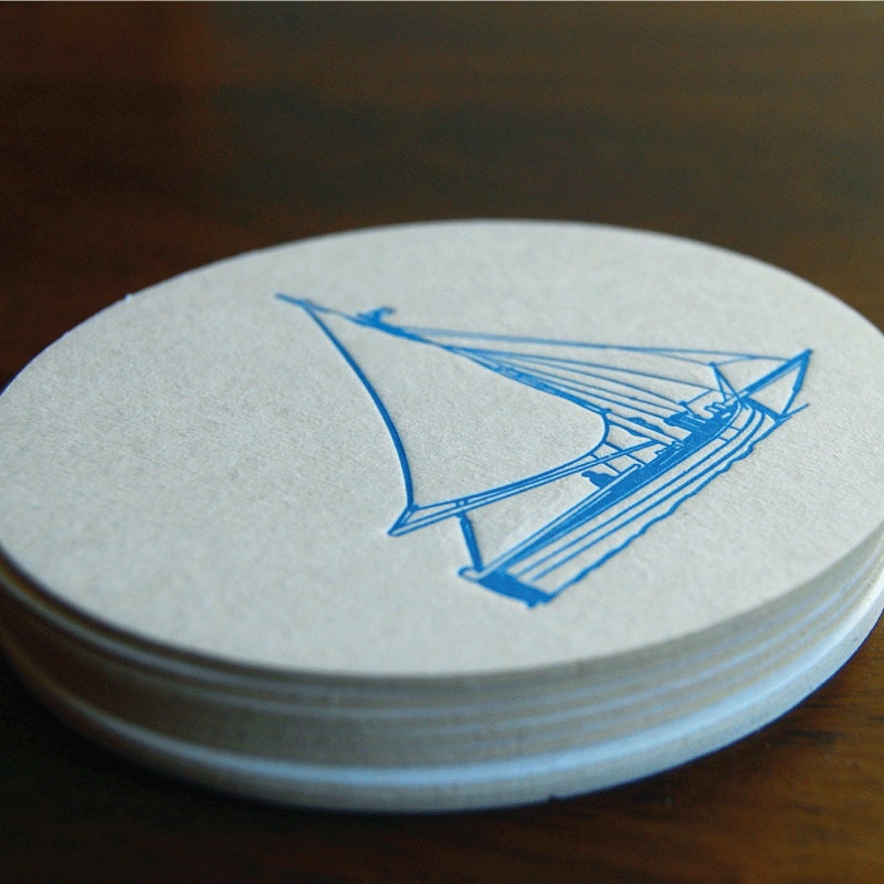 Blue Sail coaster- Letterpress printed, SET of 8
