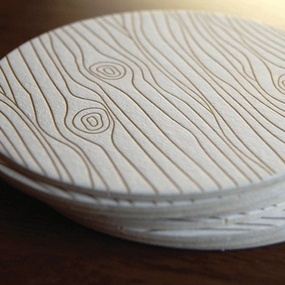 Wood Grain coaster- Letterpress printed, SET of 8