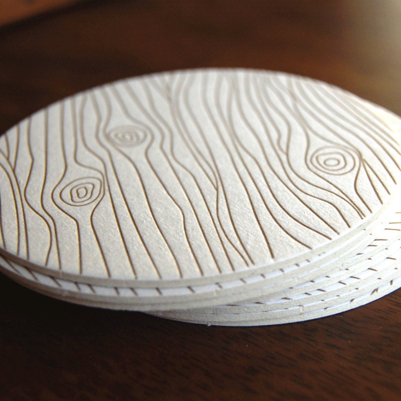Wood Grain coaster- Letterpress printed, SET of 8