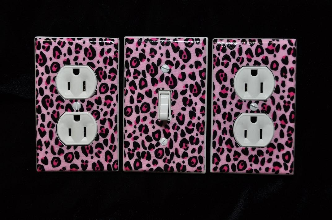 Pink Leopard light Switch Cover  and Outlet cover set (STANDARD SIZE)
