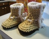 Hand Crocheted Tan White Baby Ugg Style Boots Booties