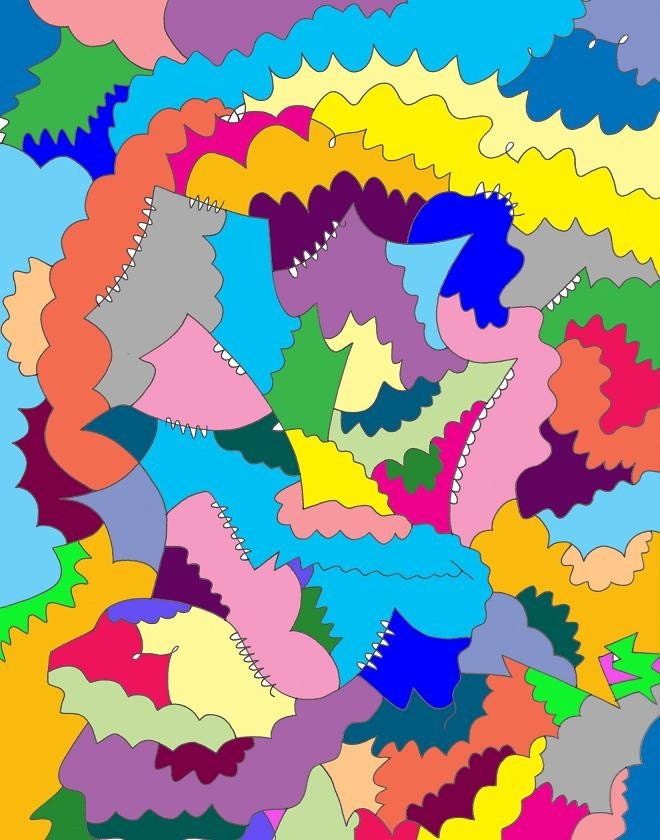 Relax - 11x14 Modern, Abstract, Bright, Colorful, Blue, Purple, Yellow, Green, Pink, Affordable, Fun, Unique, Art Print