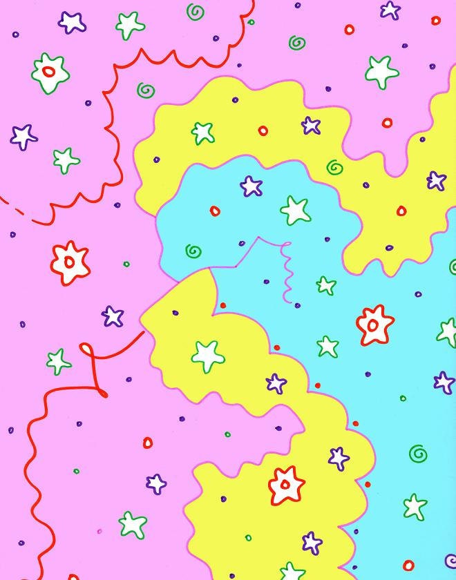 Cupcake - 11x14 Modern, Abstract, Bright, Colorful, Fun, Lovely, Flowers, Light Pink, Blue, Pink, Linear, Organic, Art Print