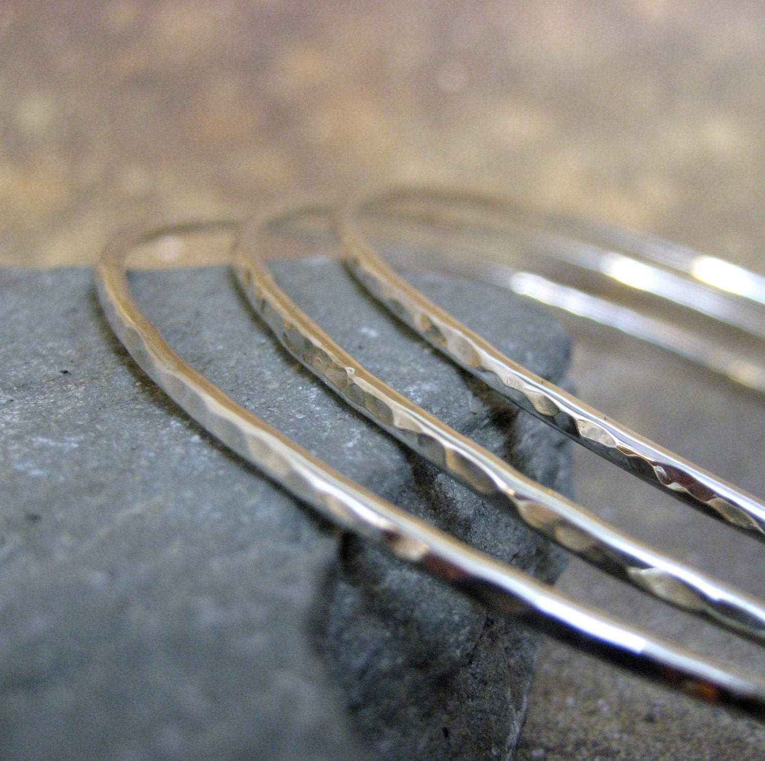 Set of 3 Sterling Silver Bangle Bracelets - Stacking Style  - Handmade Sterling Silver Artisan Jewellery - Designed by A Second Time