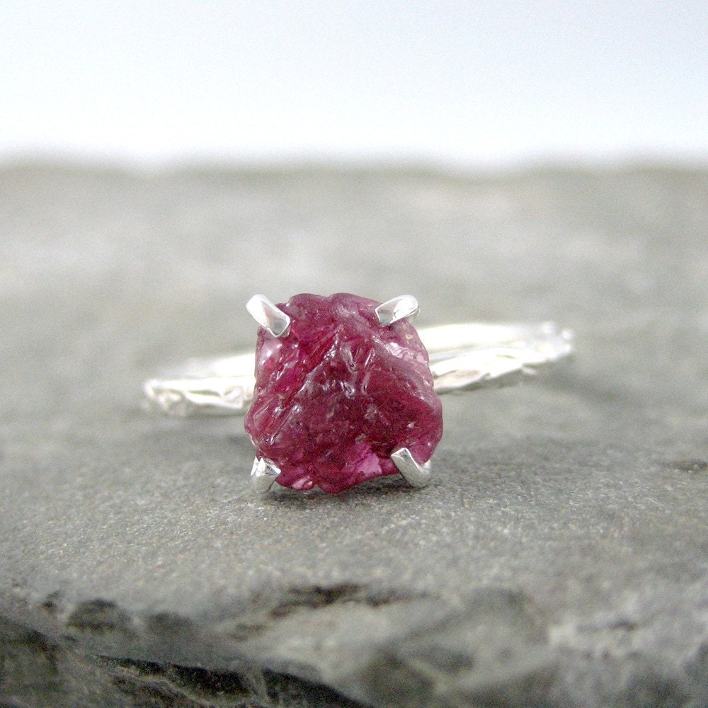Raw Red Ruby Ring - Sterling Silver Solitaire  -  Artisan Jewellery - Handmade and Designed by A Second Time