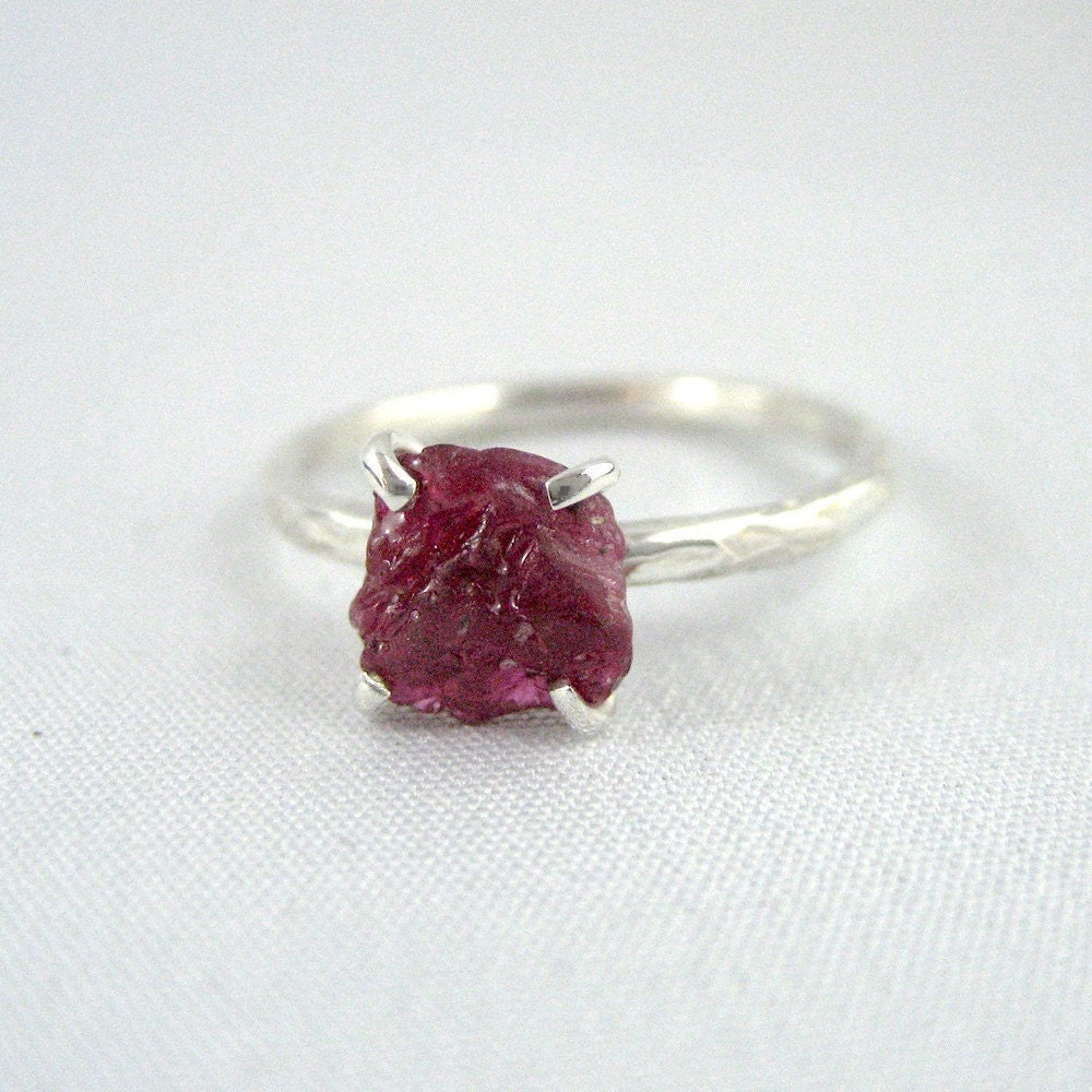 Raw Red Ruby Ring - Sterling Silver Solitaire  -  Artisan Jewellery - Handmade and Designed by A Second Time