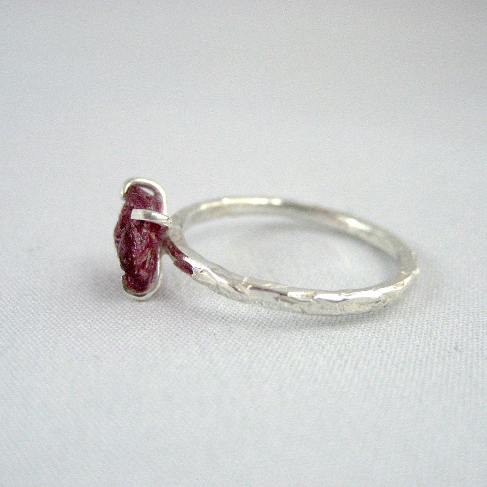Raw Red Ruby Ring - Sterling Silver Solitaire  -  Artisan Jewellery - Handmade and Designed by A Second Time