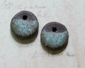 Ceramic Bead Tablets One Pair of Chocolate Clay with Rustic Vintage Satin Matte Glacier Glaze Finish