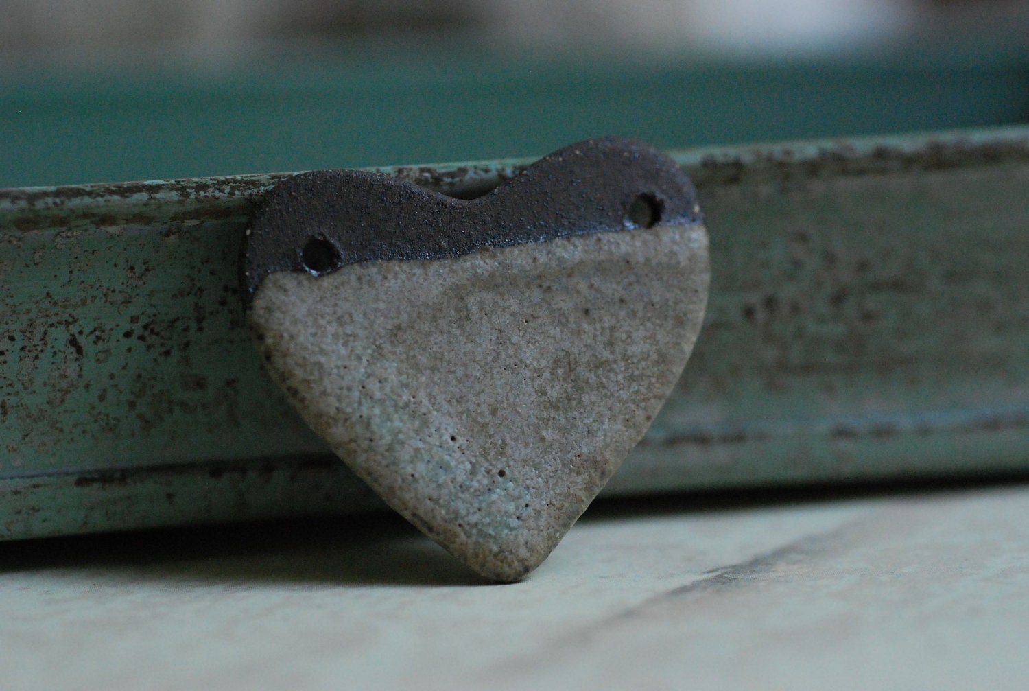 Heart Shaped Chocolate Clay Pendant in Green Stone Glaze
