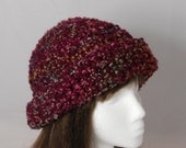 Bayberry Burgundy Variegated Handcrocheted Bucket HAT, Crocheted Cloche, Women's Crocheted Hat, Skullcap