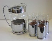 Vintage Modern Heller Pitcher Glass W/Chrome Sleeve Beverage Pitcher MCM Mid Century Modern