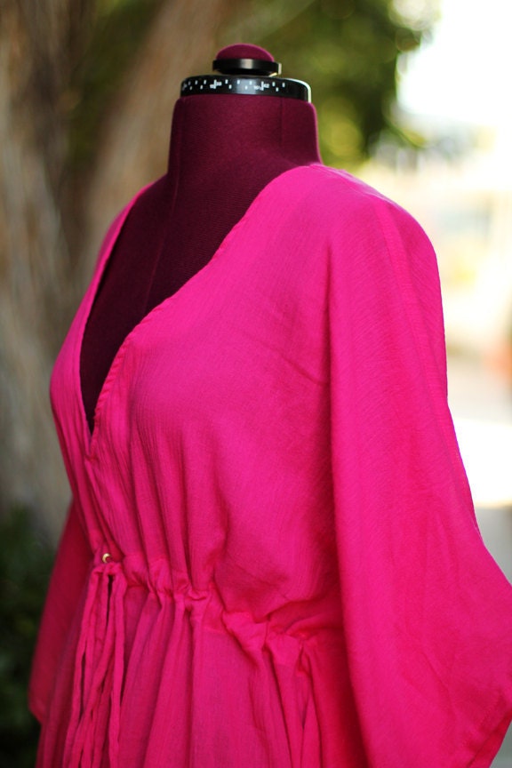 Beach Cover Up - Caftan Maxi Dress in Fuchsia