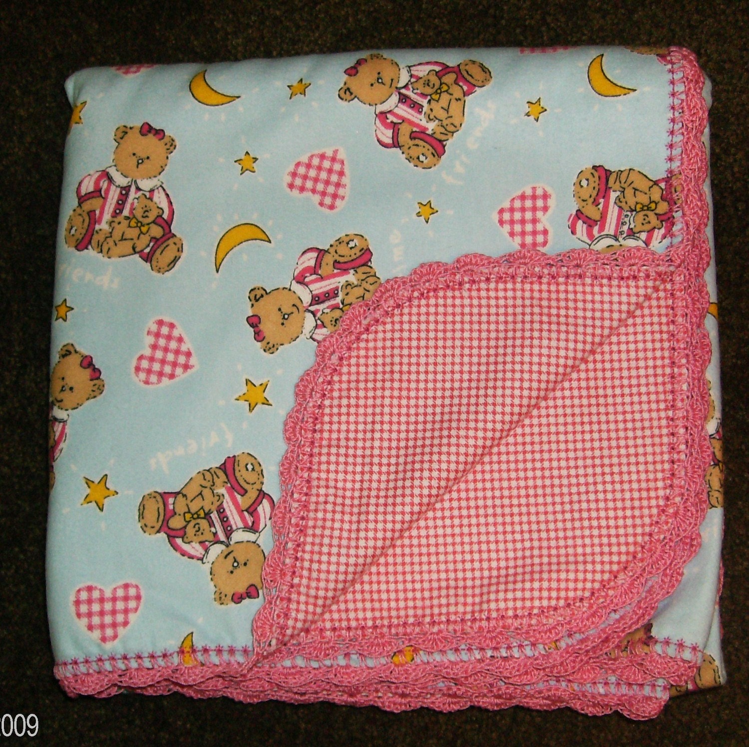 Pink Plaid Teddy Bear Blanket Set