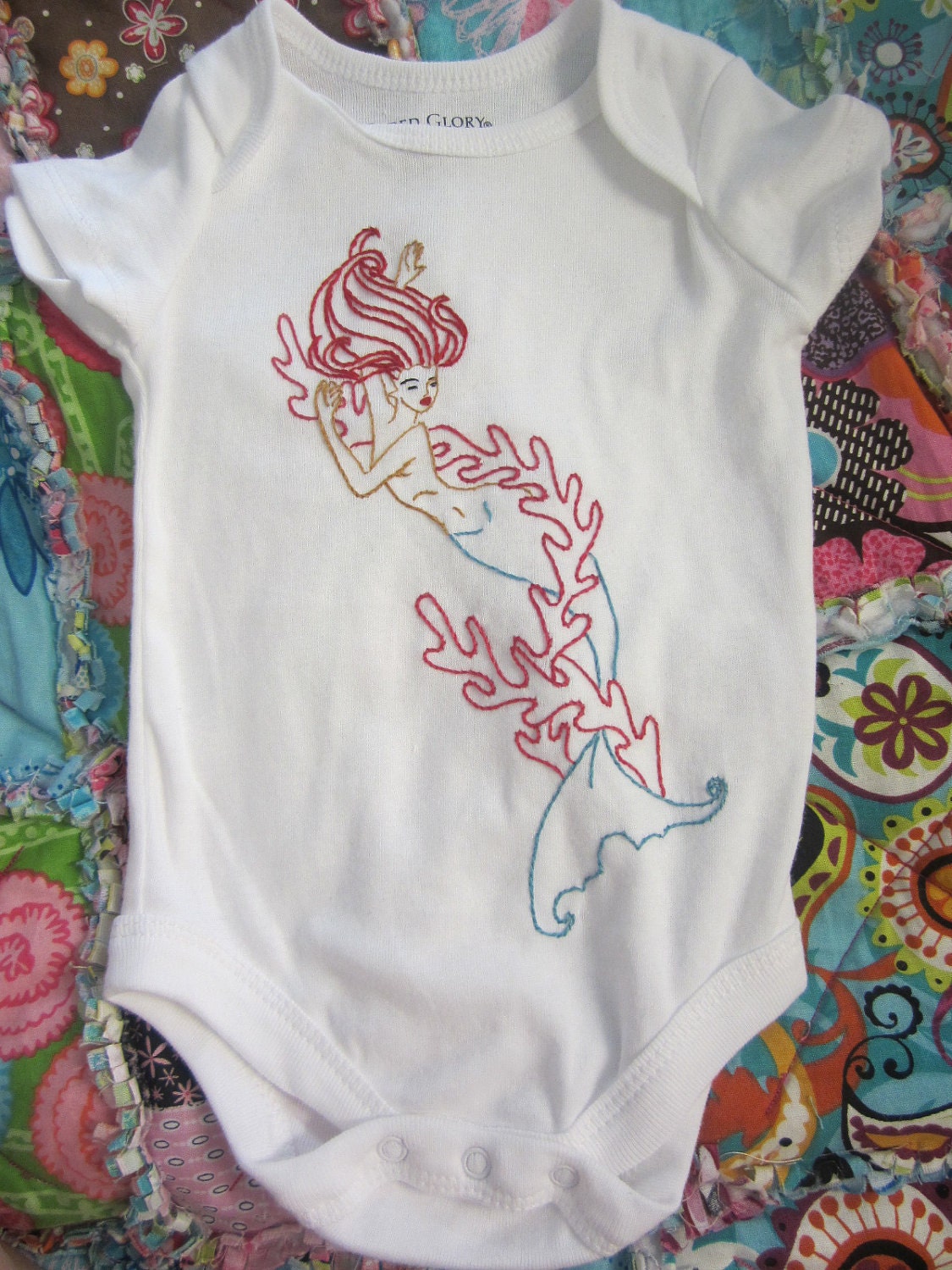 Hand embroidered Mermaid baby onsie