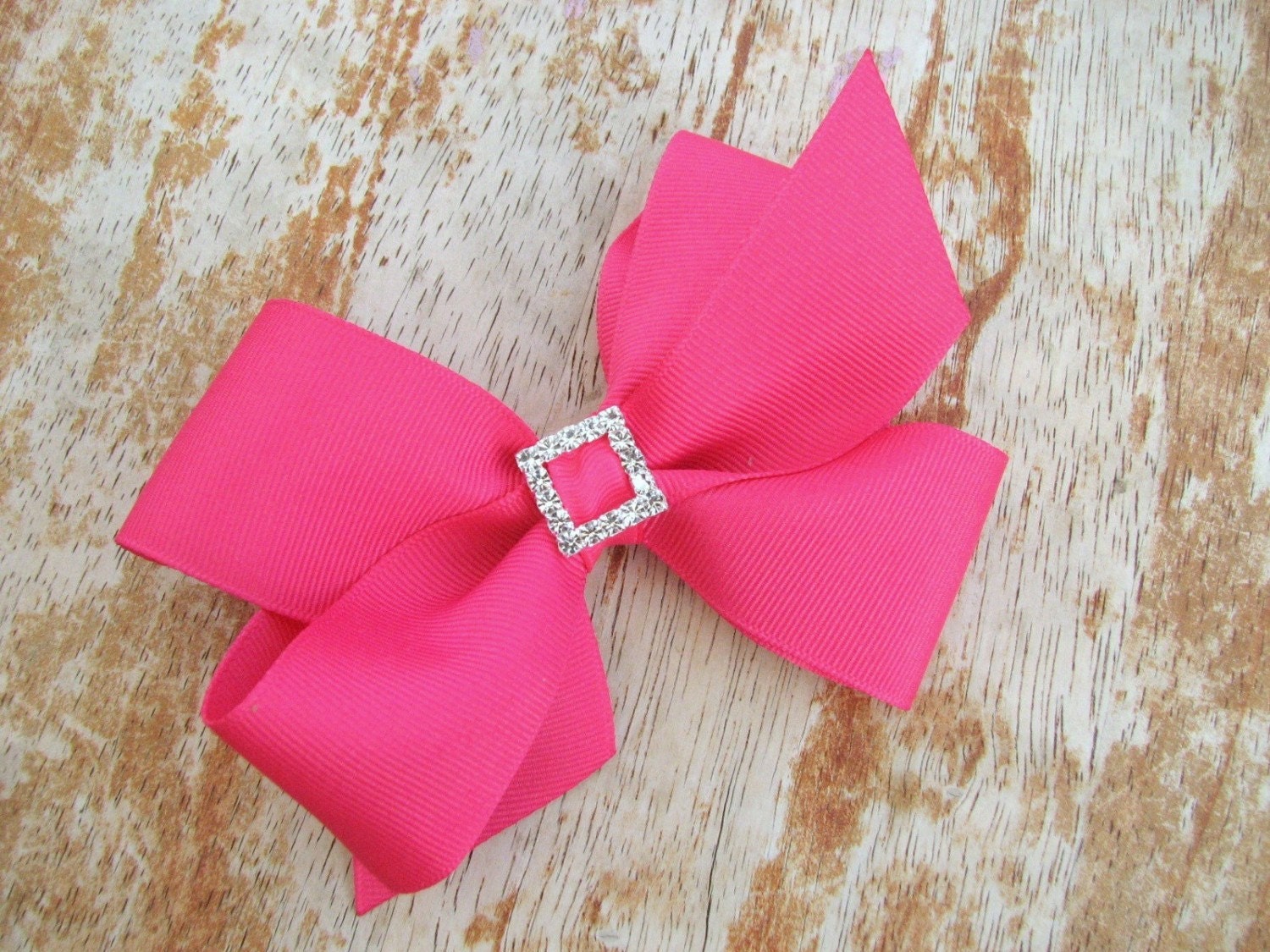 Shocking Pink Boutique Bow with Rhinestone Slider Center