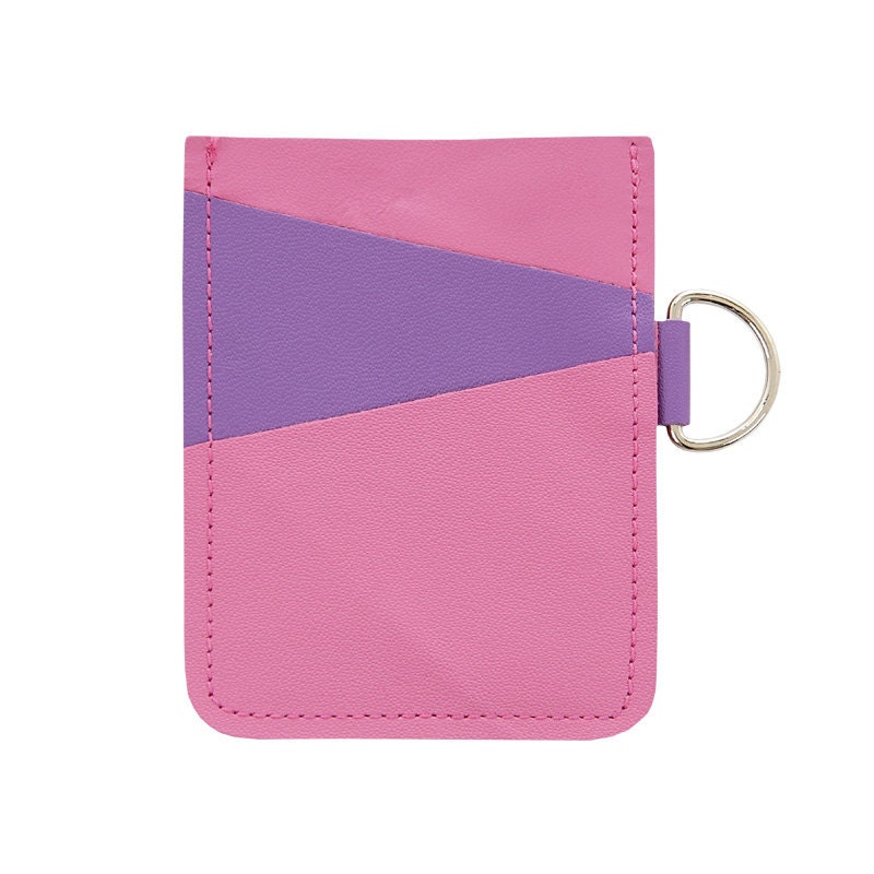 Mally Leather Gift Credit Business Card Holder with D ring, holds 12-20 cards - Bubblegum Pink on Purple