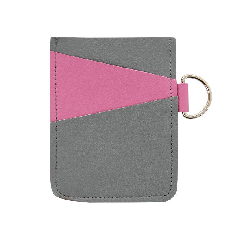 Mally Leather Business Credit Card Money Holder with D ring, holds at least 12 cards - Bubblegum Pink on Grey