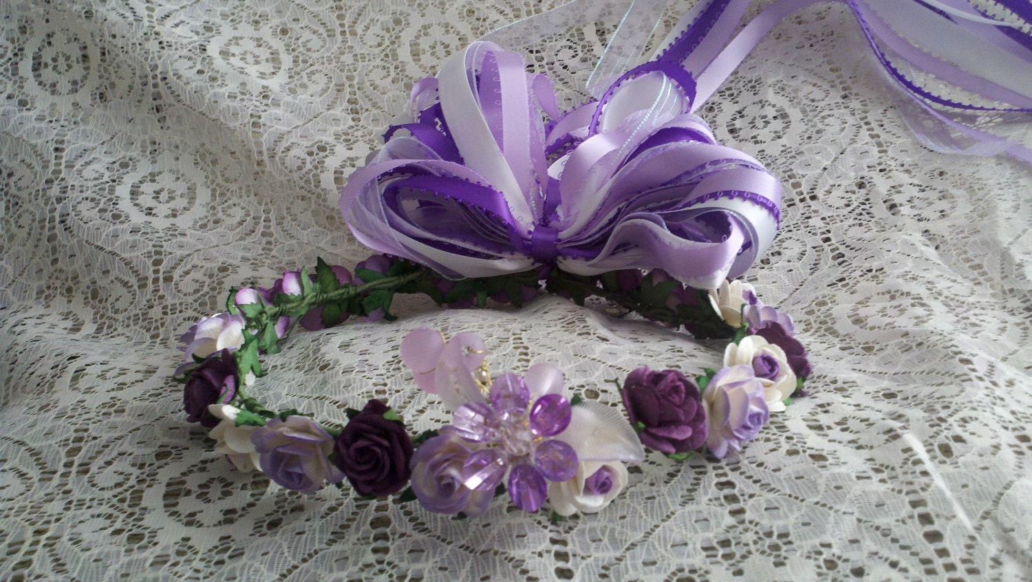 Hair Wreath of Purple Paper Roses