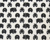 Black Hippo on Natural - Cotton Canvas Fabric - Half Yard