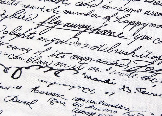 Cotton Fabric - Cursive Handwriting - Half Yard