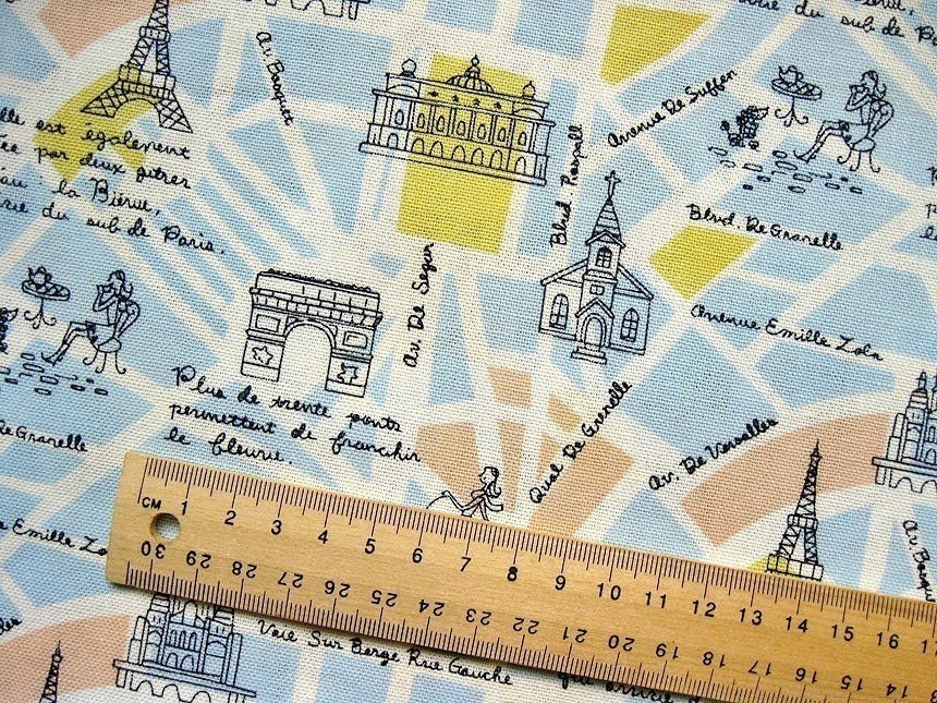 Japanese Cotton Fabric - French Map on Blue - Half Yard