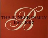 Family Monogram Initial Vinyl Lettering Custom Made With Your Last Name And Year Married