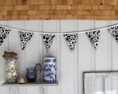 SALE 50% off - Bunting Flags or Pennants with vintage fabric - Blue and White